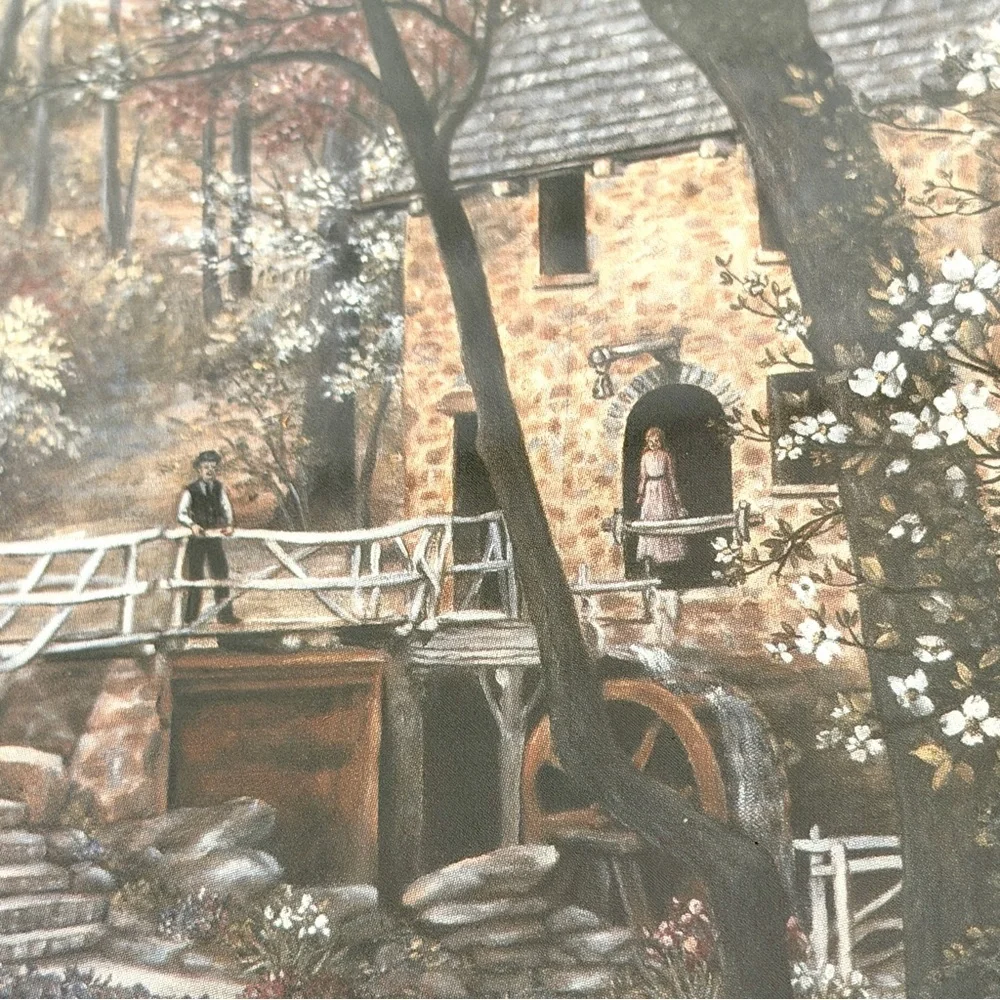 Old Mill Stream Cottage Glynda Turley Vintage Print Ornate Gold Framed Wall Art